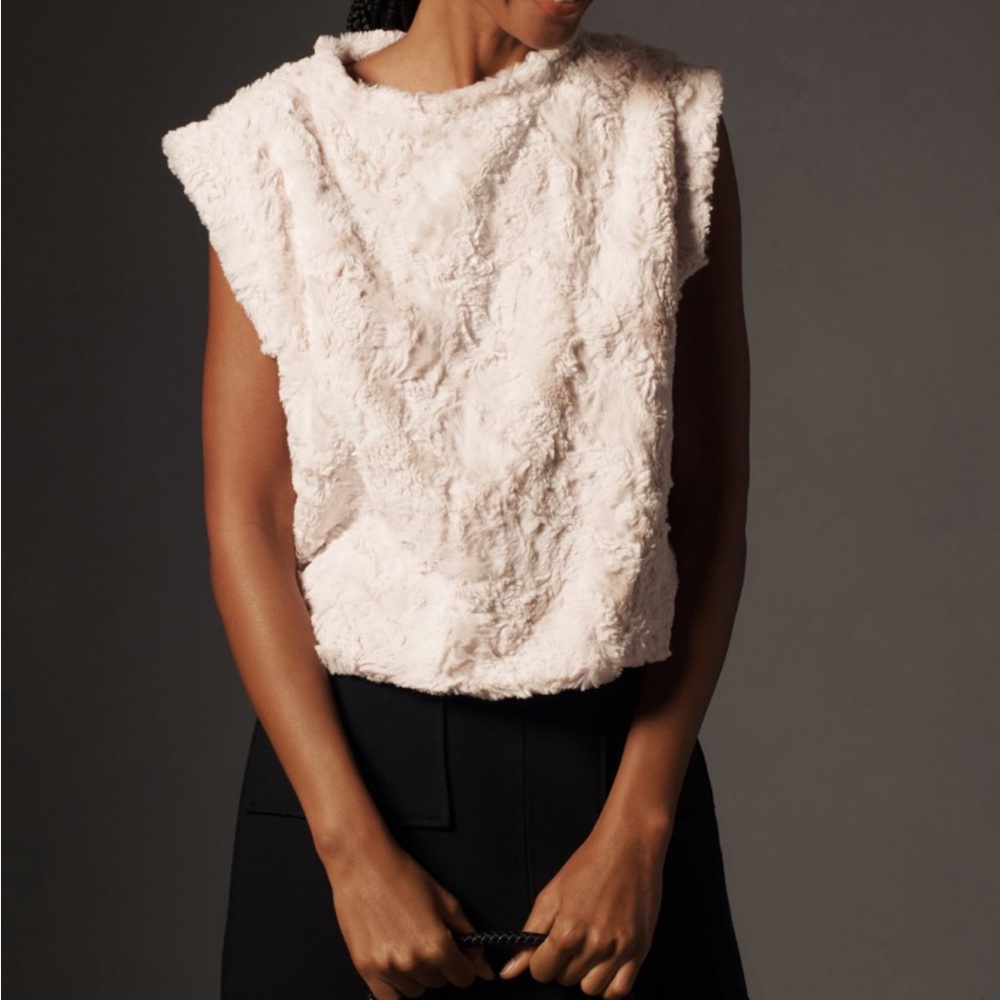 Anthropologie Cream Faux Fur Top